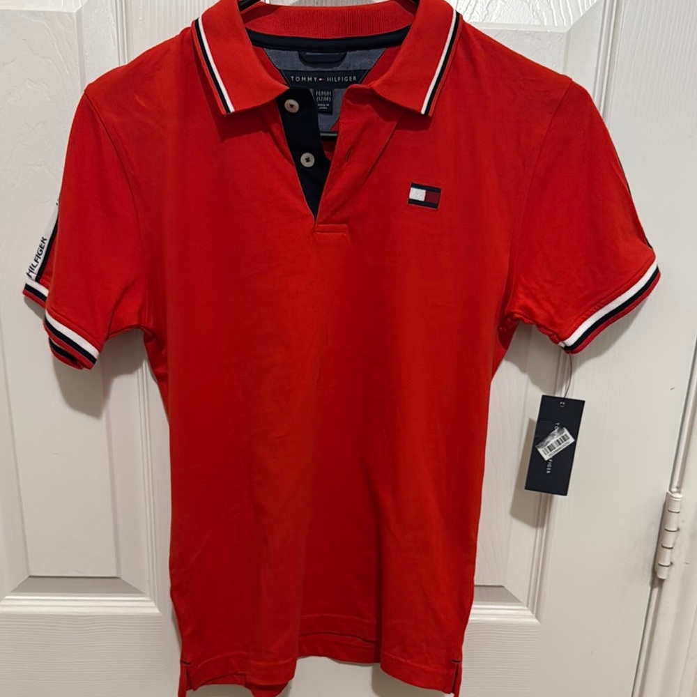 Tommy Hilfiger Red Polo Shirt with Classic Striped Trim